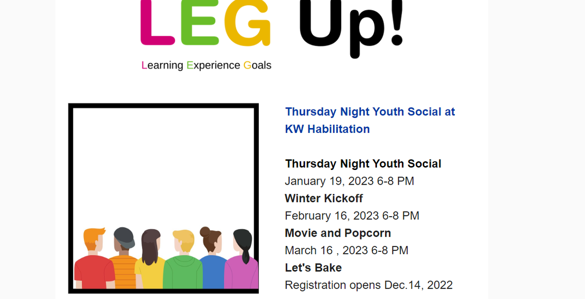 Thursday Night Youth Social January 19, 2023 6-8 PM Winter Kickoff February 16, 2023 6-8 PM Movie and Popcorn March 16 , 2023 6-8 PM  Let's Bake        Registration opens Dec.14, 2022
